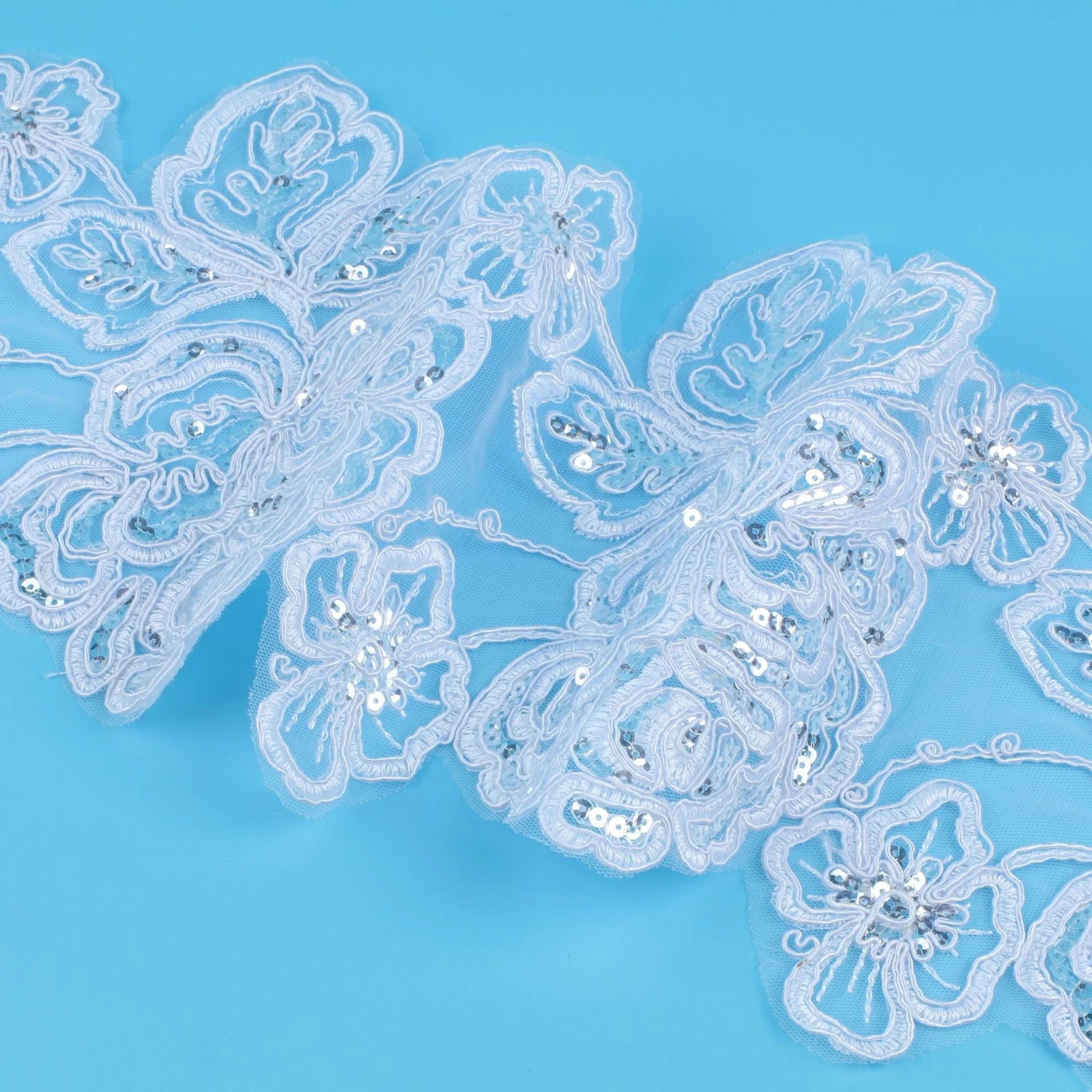 Pretty Floral Wedding Bridal Embroidery Cord Lace Trim With Sequins LT2437B