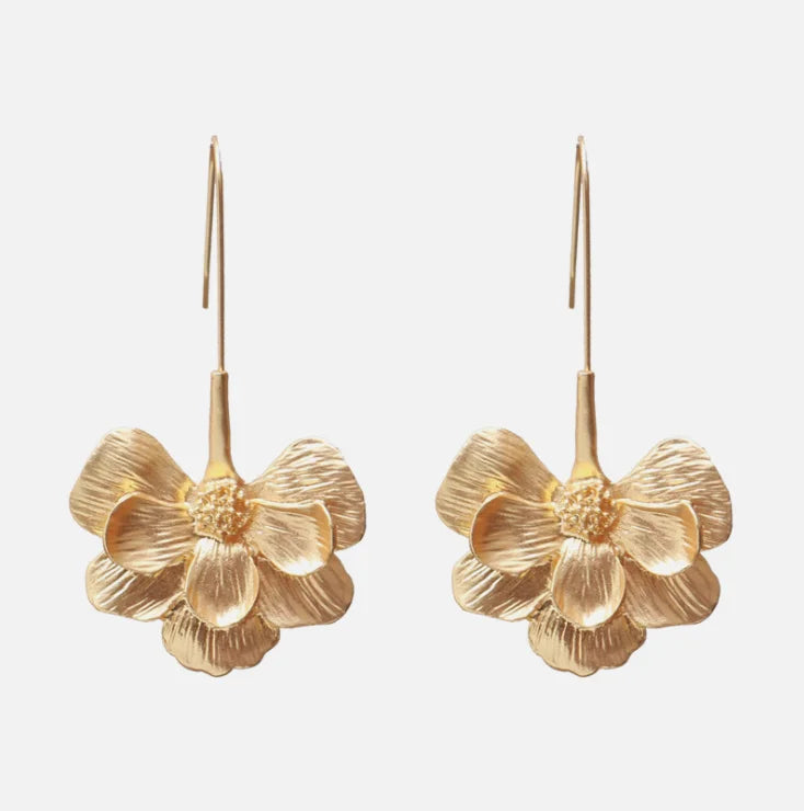 2020 New ZA Earrings Vintage Gold Metal Long Teardrop Flower Earrings for Women Irregular Maxi Pendant Earrings Jewelry Party