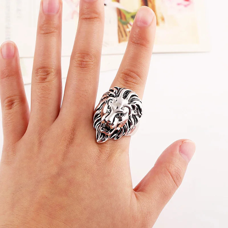 Fatingna Custom Wholesale Stainless Steel Casting Rings Mens Punk Style Lion Head Finger Ring for Men