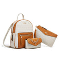 Trendy 3pcs Embossed Backpack Set Women's PU Leather Bookbag With Chain Crossbody Bag & Clutch Purse