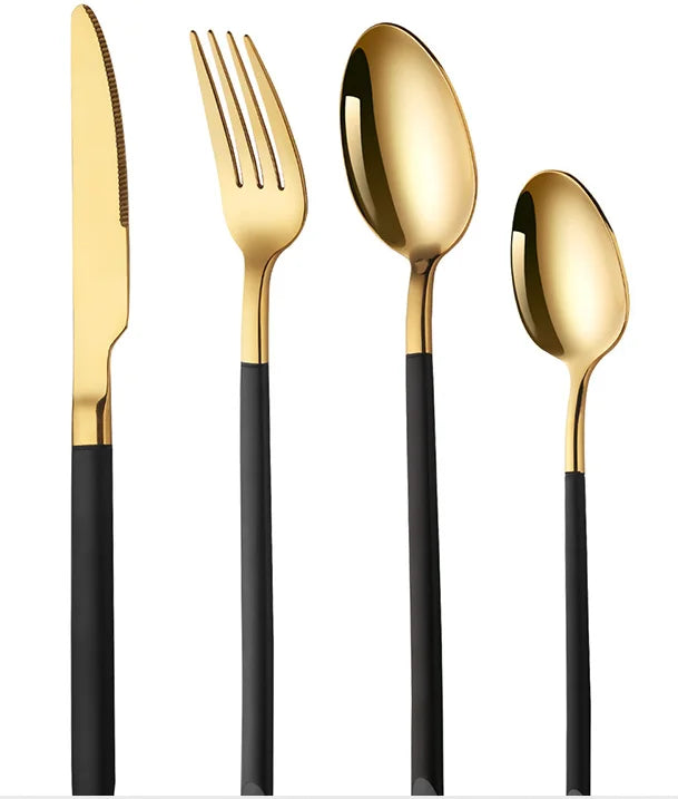 Gold Titanium Stainless Steel Flatware Wedding Cutlery Set Elegant Fashionable Bag Metal Luxury Dinnerware Business Gifts
