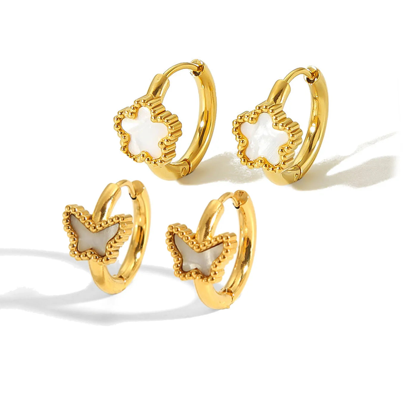 OEM Exquisite Daily Routine Flower Shape Stainless Steel Butterfly Flower Shell Hoop Earrings