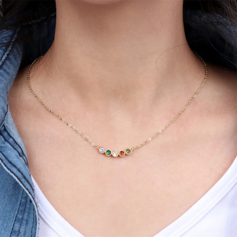 Multicolor Round CZ Choker Necklace Rainbow Zircon Statement Necklace Thin Gold Chain Necklace