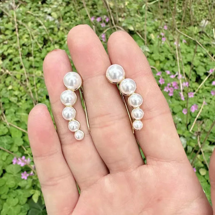 EP1044 Hot Sale  18k Gold Plated Diamond CZ Micro Paved Gratued Pearl Ear Crawler Climber Crawling Earrings for Women Ladies