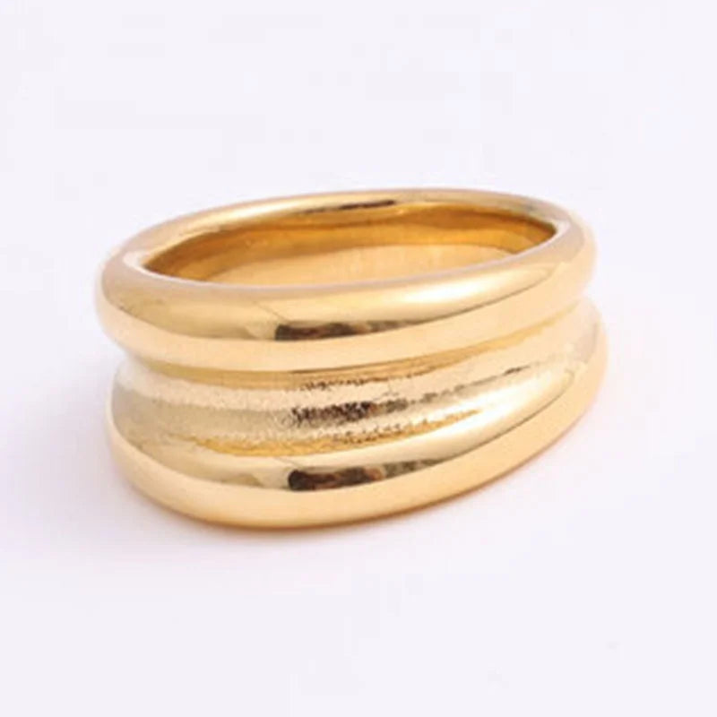 New Arrivals Women Minimalist Dainty Design Jewelry 18k Gold Plated Stainless Steel Double Layers Stacking Ring