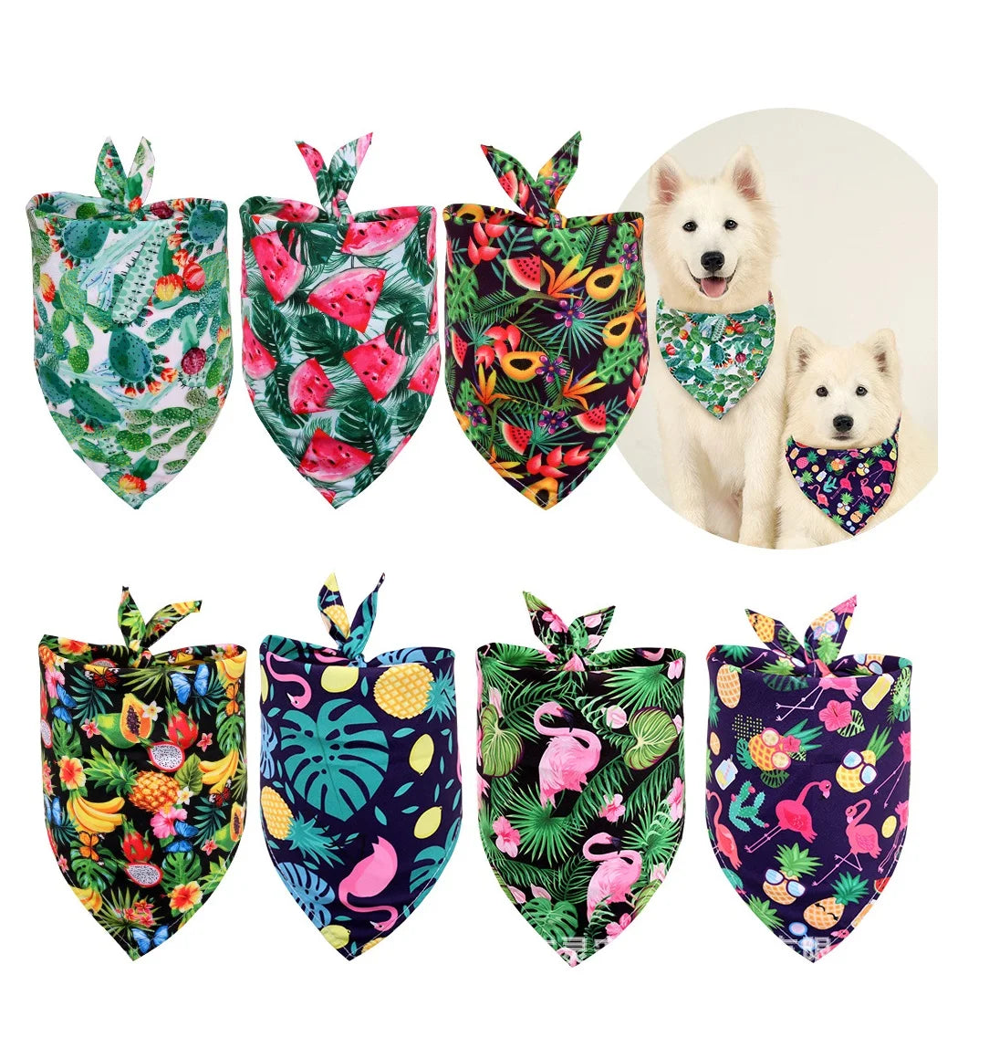 Manufacturer Custom Printed Hawaiian Style Summer Triangle Bandana Multifunctional Pet Bibs for Outdoor Use Wholesale Bandanas