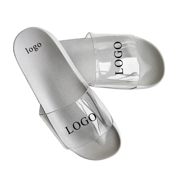Anti-skid Safe Bathroom clear Top Slipper Summer Beach Fashionable Pvc Mens Slides Custom 3d Rubber Printed logo Women Footwear