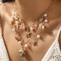Kaimei New Arrival Fashion Jewelry Ocean  Pearl Tassel Layer Gold Necklace Beach Sea Star Shell Pendant Layered Necklaces