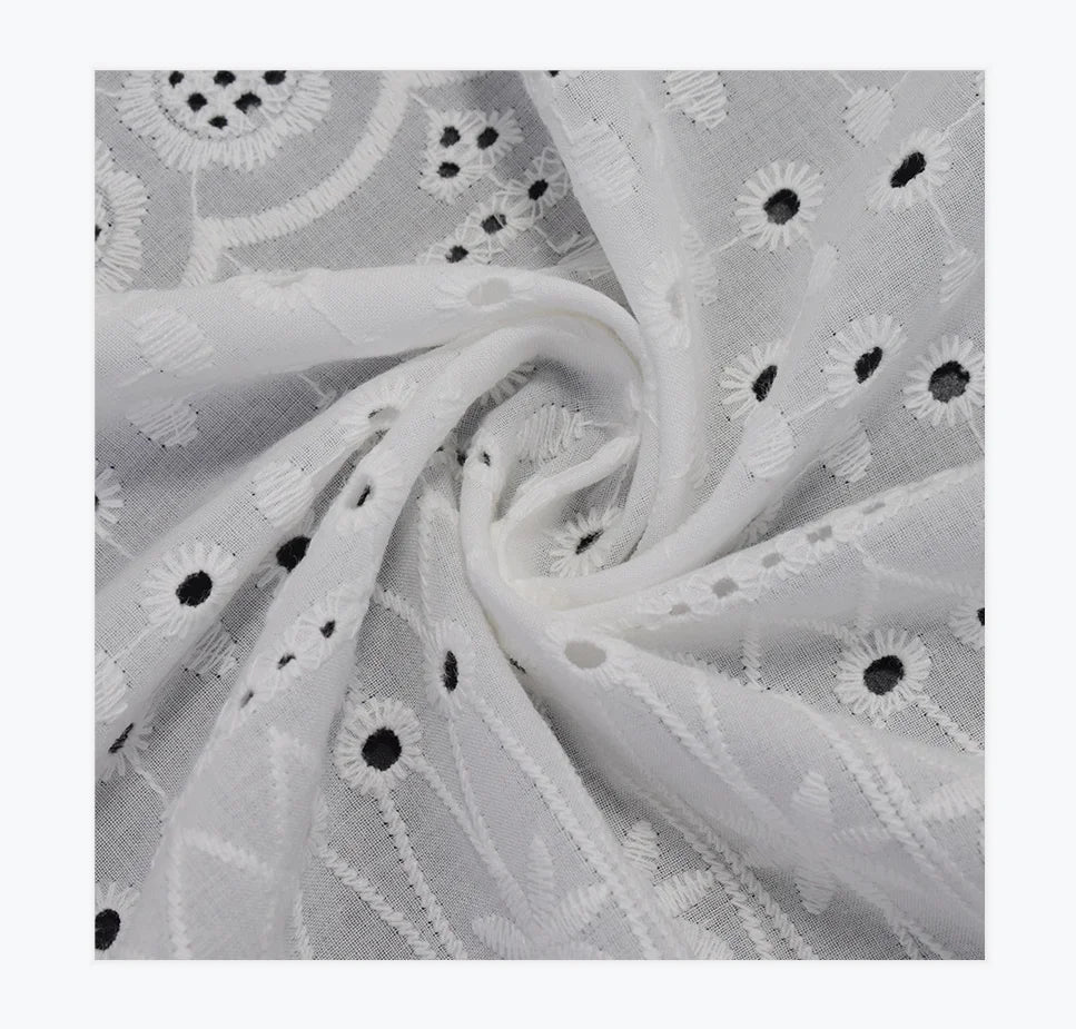Wholesale Custom All-cotton Woven Lightweight Lace Embroidery Fabric for Dresses Shirts Covers
