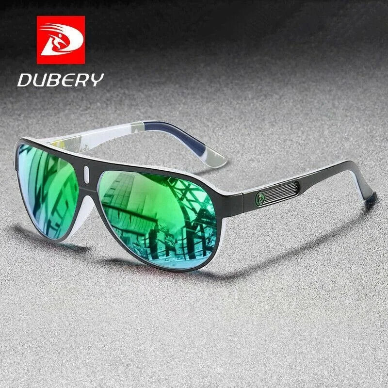 DUBERY Polarized Sunglasses Men UV400 Protection Frameless Square Design Tea and Blue & White Colors Outdoor Activities