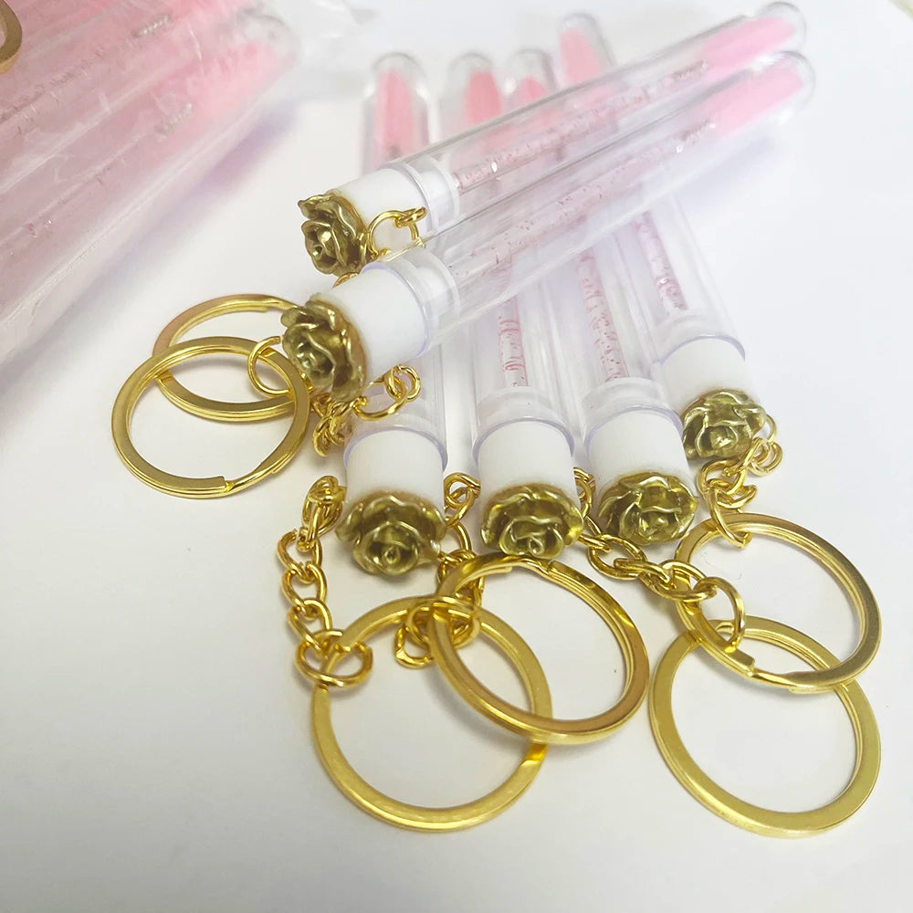 Disposable Glitter Mascara Brush Lash Wands Tube Key Chain Spoolies Brush Diamond Eyelash Extension Brush Wands with Tube