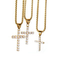 Dainty 18K Gold Plated 316L Stainless Steel Jewelry Bling Large Big Diamond Zircon Cross Pendant Necklace for Women Men