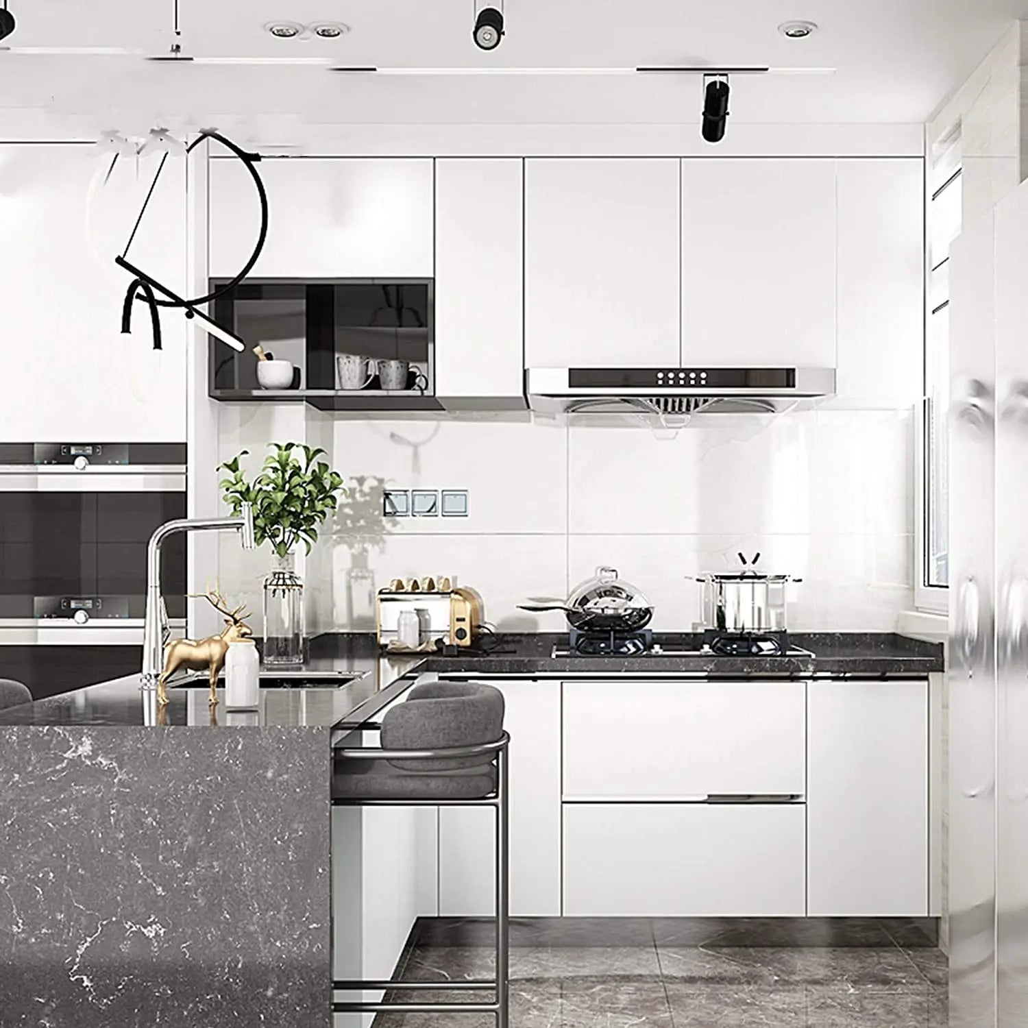 White Glitter Glossy Waterproof Contact Paper Self Adhesive Pvc Vinyl Wallpaper Roll for Cabinet Countertop Furniture Kitchen