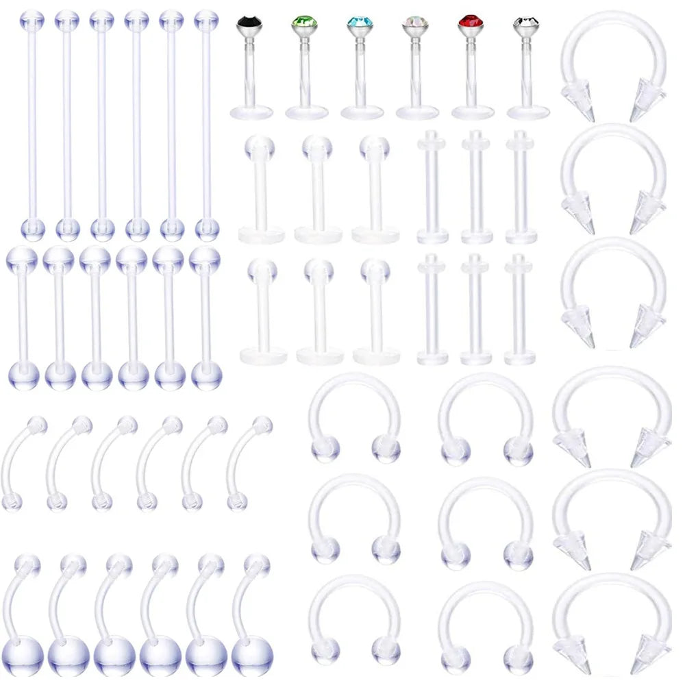 Transparent Acrylic Bar Cartilage Curved Eyebrow Labret Nose Tongue Horseshoe Ring Body Piercing Jewelry