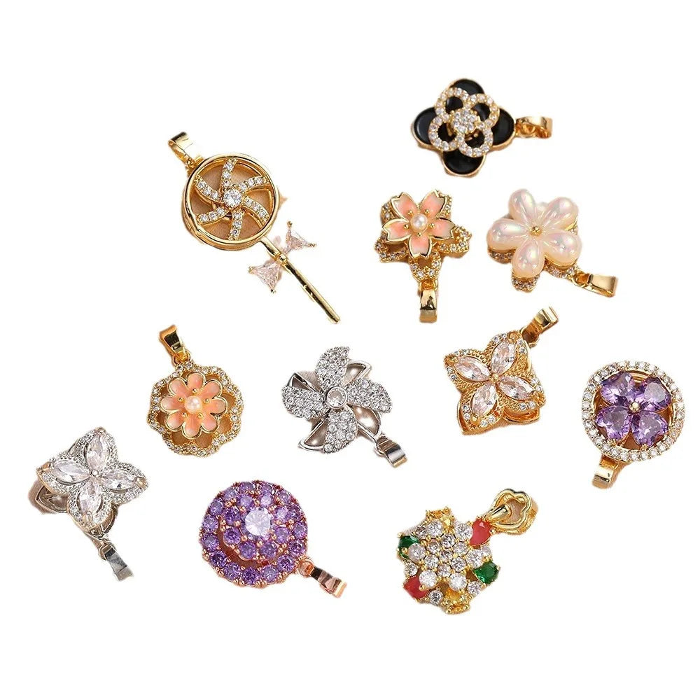 G1484 Charm Necklaces DIY Jewelry Fidget Spinner Rotating Four-Leaf Clover Windmill Sunflower Spinning Necklace Pendant Making