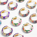 Fashion Exquisite Copper Gold Plated Ear Buckle Earrings Micro Color Zircon Enamel  Circle Huggie Earrings Jewelry Women