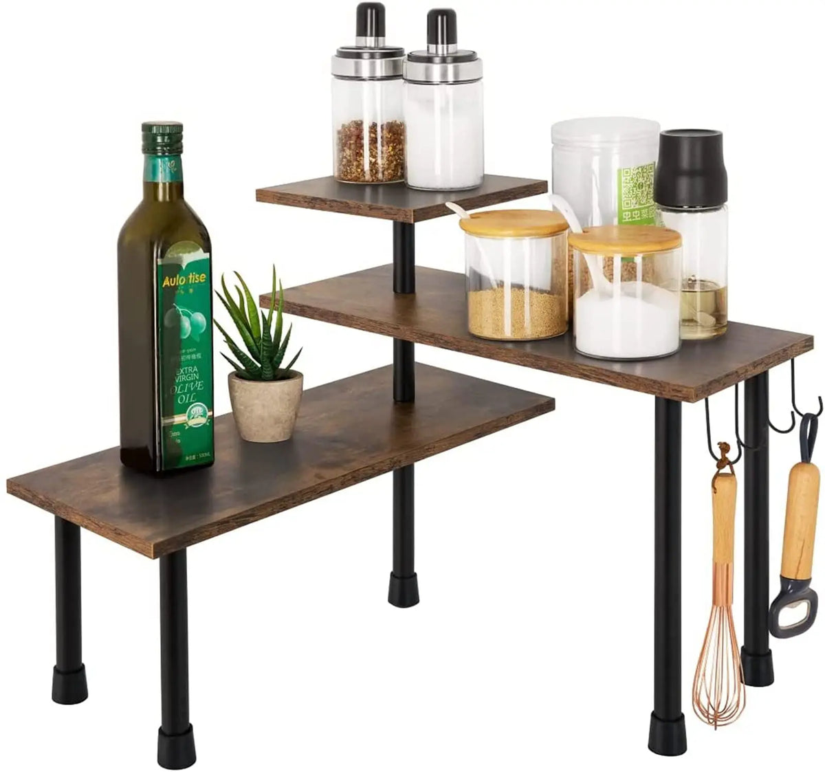 3 Tier Corner Shelf Bamboo Countertop Organizer Bookshelf Display Shelves Space Saving Rack for Living Room Kitchen