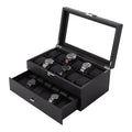 24 Watch Box Black Carbon Fiber With Double Layer Storage PU Leather Bracelet Display Wholesale Gift Boxes for Jewelry Packaging