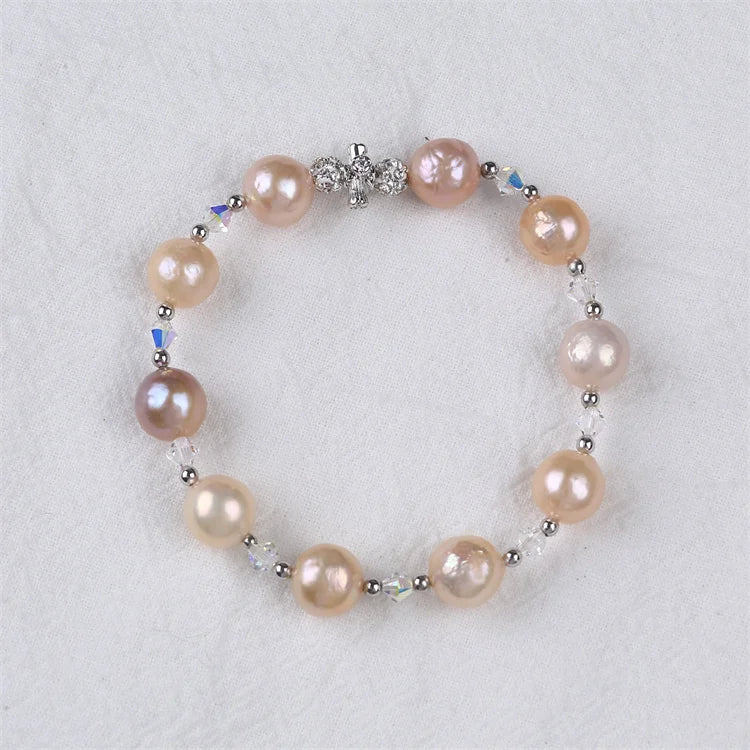 Edison Baroque Freshwater Pearl Bracelet for Women Fashionable Fine Jewelry with Diamond Natural Irregular Color for Gifts