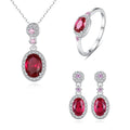 CZCITY Oval Earring Necklace Ruby Ring Fashion Earing Woman Zirconia Bridal Indian Jewelry Set