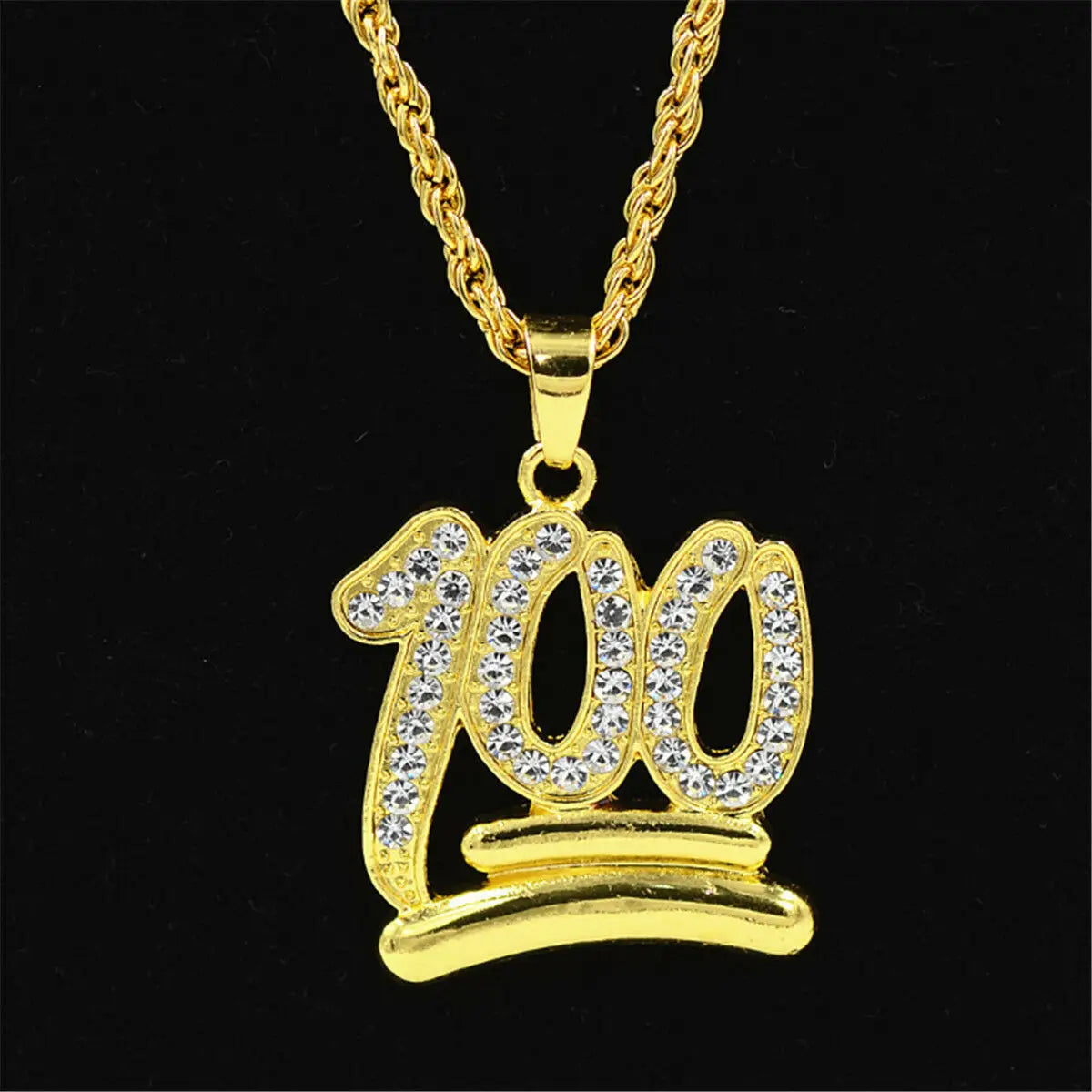 Fashion Punk Mens Gold Plated 100 Pendant Hip-Hop Rope Link Chain Necklace Jewelry Gift
