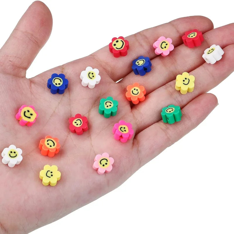 10mm Flower Smiling Face Polymer Soft Clay Slice DIY Handmade Jewelry Making Mixed Color Necklace Bracelet Loose Beads Wholesale