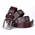 Fashion Skull Cross Western Rivets Studded Punk Mens Womens 100% Cowhide Genuine Leather Belts