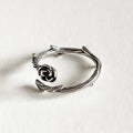 Vintage 925 Sterling Silver Adjustable Thorny Roses Ring Antique Retro Romantic Opening Flower Rings Ins Design Girls Jewelry