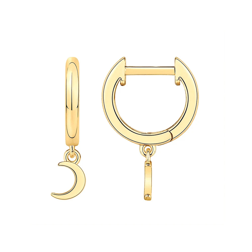 EQE50 RINNTIN Fashion Jewellery Moon Charms 925 Silver Piercing Gold Plated Huggie Earrings