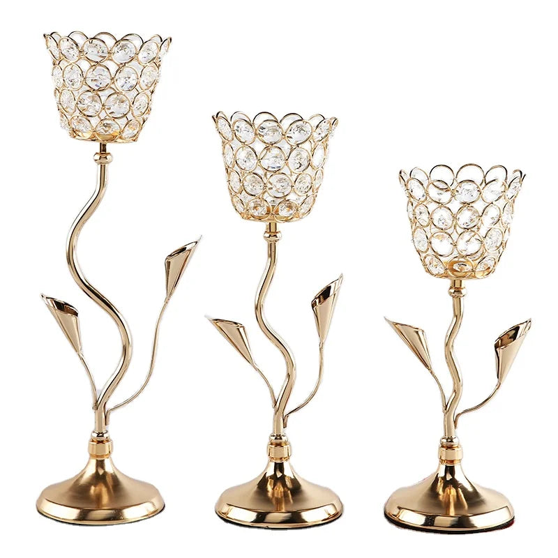 Hot Selling European Flower Shaped Crystal Single Head Candle Holder for Wedding  Decoration