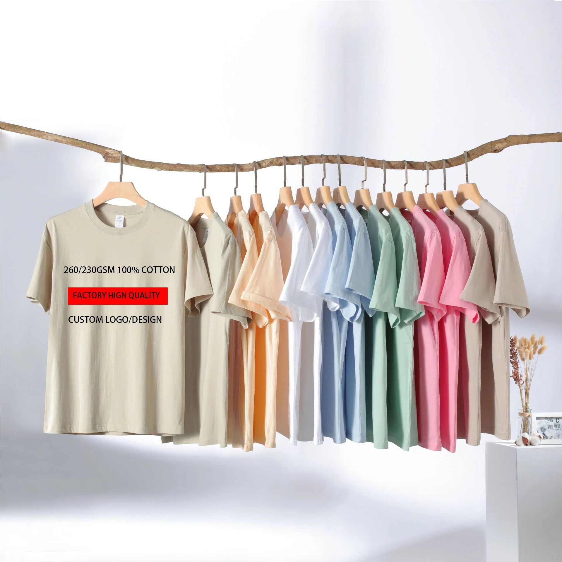 230G/260G High Quality Custom Vintage Cotton Graphic T Shirt for Men Blank Heavy Weight Oversized Printing Men's T Shirts