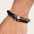 Europe and America Men Hot Natural Stone Bracelet 6mm8mm Black Scrub Elastic Beaded Bracelets Set