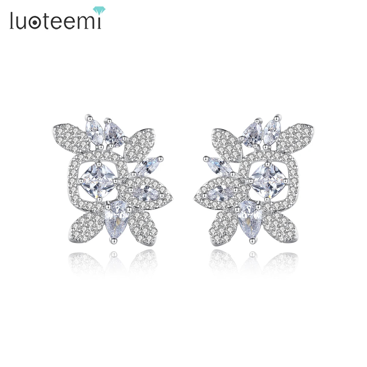 LUOTEEMI Cute Flower Earrings for Women a AA Cubic Zircon Crystal Earring Elegant Designer Fashion Earrings