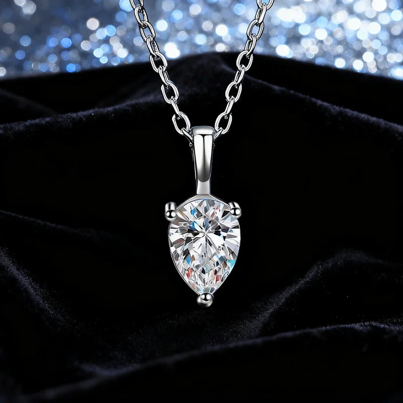 Simple Temperament Pear Cut Vvs D Color 1CT Moissanite Pendant S925 Sterling Silver Necklace for Women