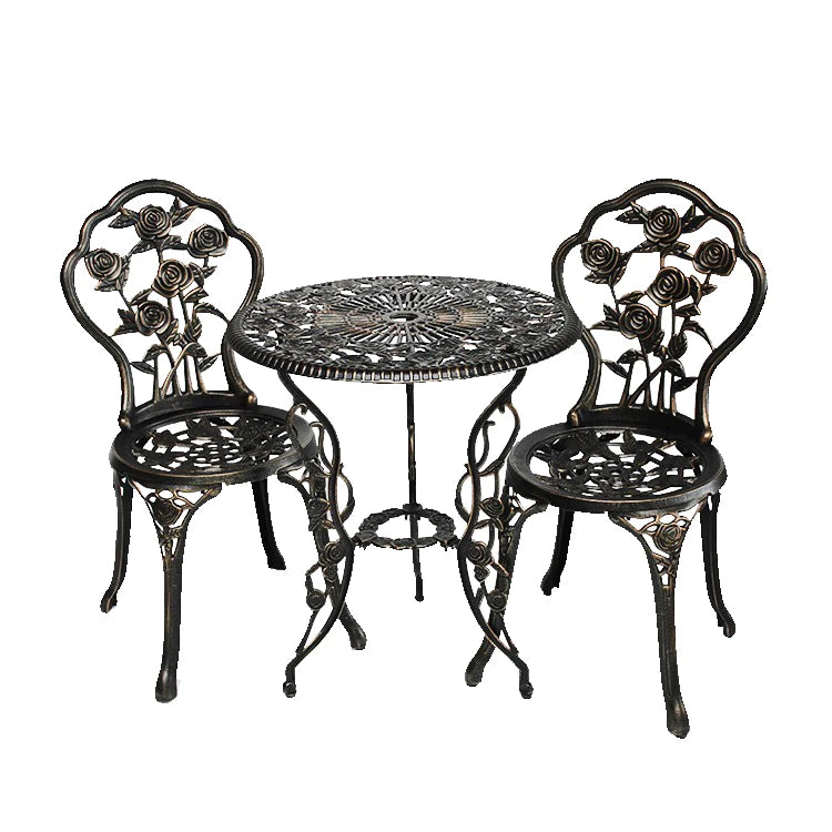 Modern Garden Cast Aluminum Outdoor Bistro Set with Rose Design for Park & Hotel Use