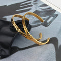 G3814 Classic High Polish Hammer Textured Wide Band Bracelet Stainless Steel Waterproof 18k Gold Plated Hammered Cuff Bangles