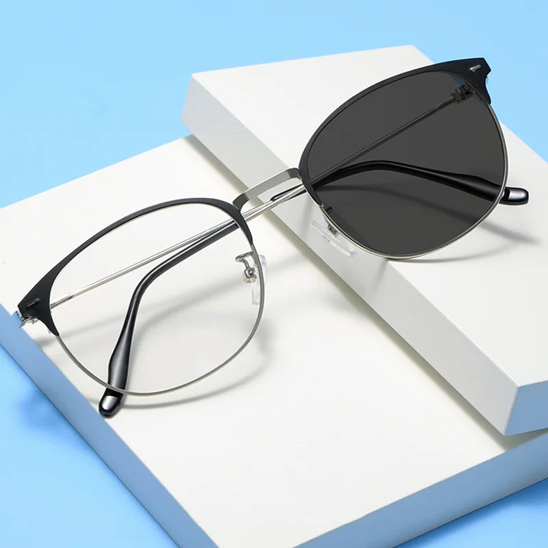 Retro Square Men Eyeglasses Frames Anti Blue Light Photochromic Optical Frame Fashion Color Changing Glasses