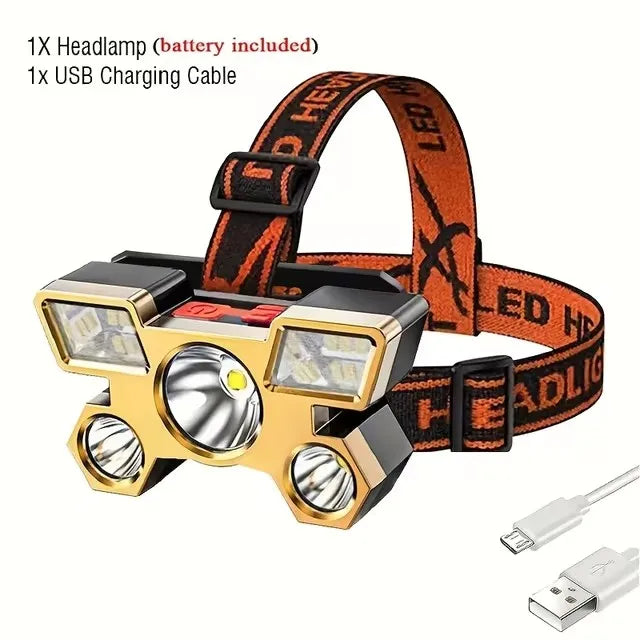 USB Rechargeable Portable 4 Modes Night Headlamp Cheap Super Bright 3LED+6SMD LED Headlights for Outdoor Fishing Camping