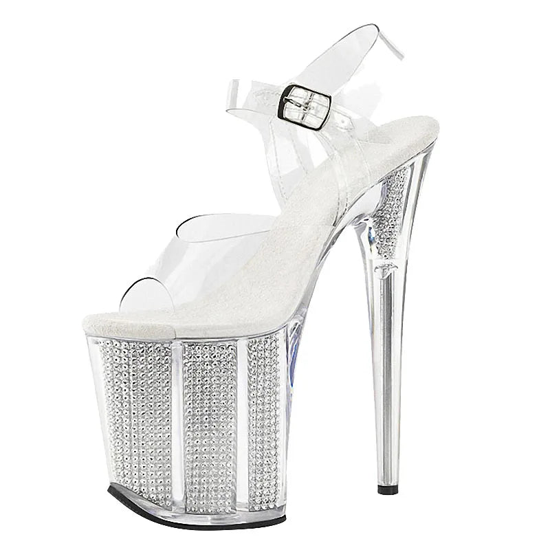 New Elegant 20cm Sexy Super High Heels Sandals Transparent Crystal Platform Shoes 8 Inch Crystal Shoes