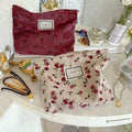 Travel Toiletry Bag Flower Printing Corduroy Cosmetic Bag Multifunctional Makeup Bag Small Purse Handbag Zipper Pouch Organizer