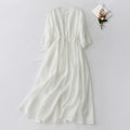 Custom Wholesale Cotton Linen Dress Casual Double Layer Lace  Breathable 3/4 Sleeve A-Line  Midi Dress Summer Dresses