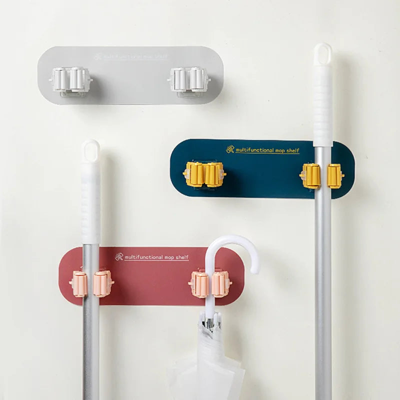Wall Mount Broom Gripper Self Adhesive Mop and Broom Holder Cleaning Supplies Organizer