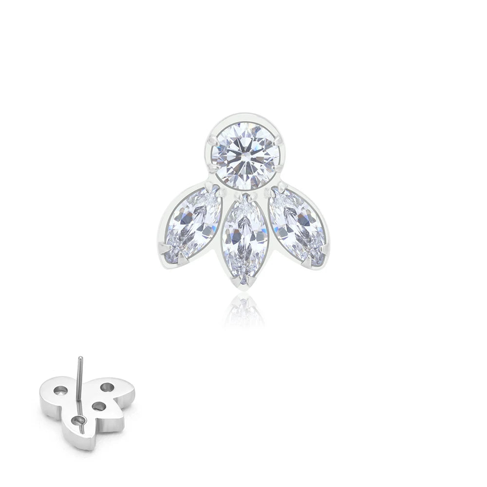 G23 ASTM F136 Titanium Marquise CZ Labret Fan Internal Thread Ear Helix Cartilage Tragus Top Body Piercing Jewelry