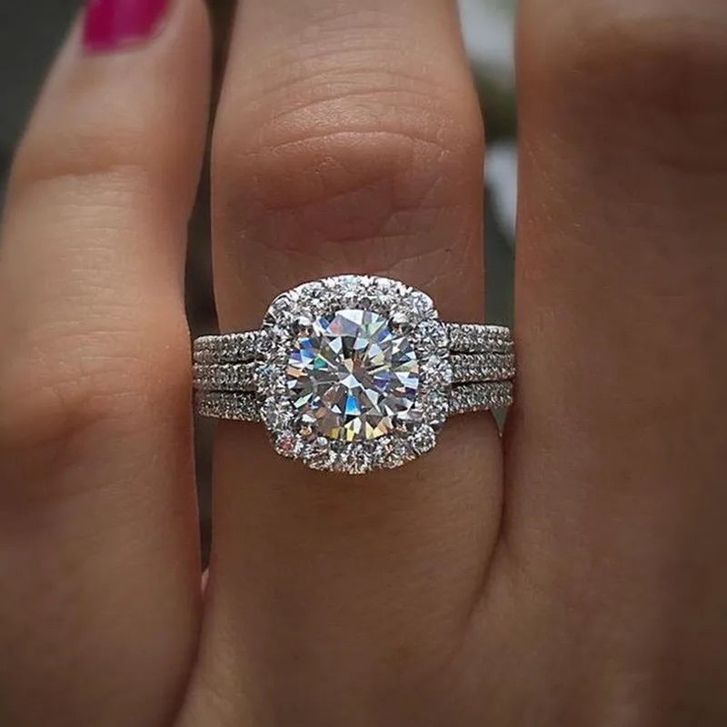 CAOSHI New Arrival Women Jewelry Trendy Simple Twisted Silver Plated Brilliant Eternity CZ Imitate Moissanite Wedding Rings