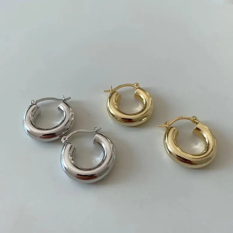 925 Sterling Silver Gold Plated Earrings Waterproof Hollow Chunky Big Large Geometric Smooth Hoop Earrings