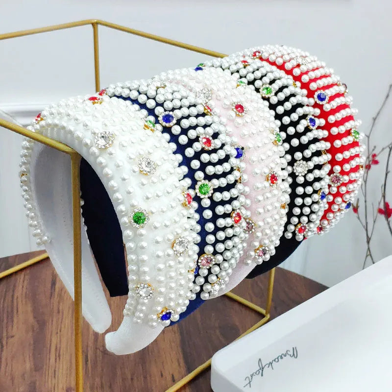 Hot Selling Fashion High-end Handmade Hair Band Pearls Luxury Baroque Headband with Sponge for Woman