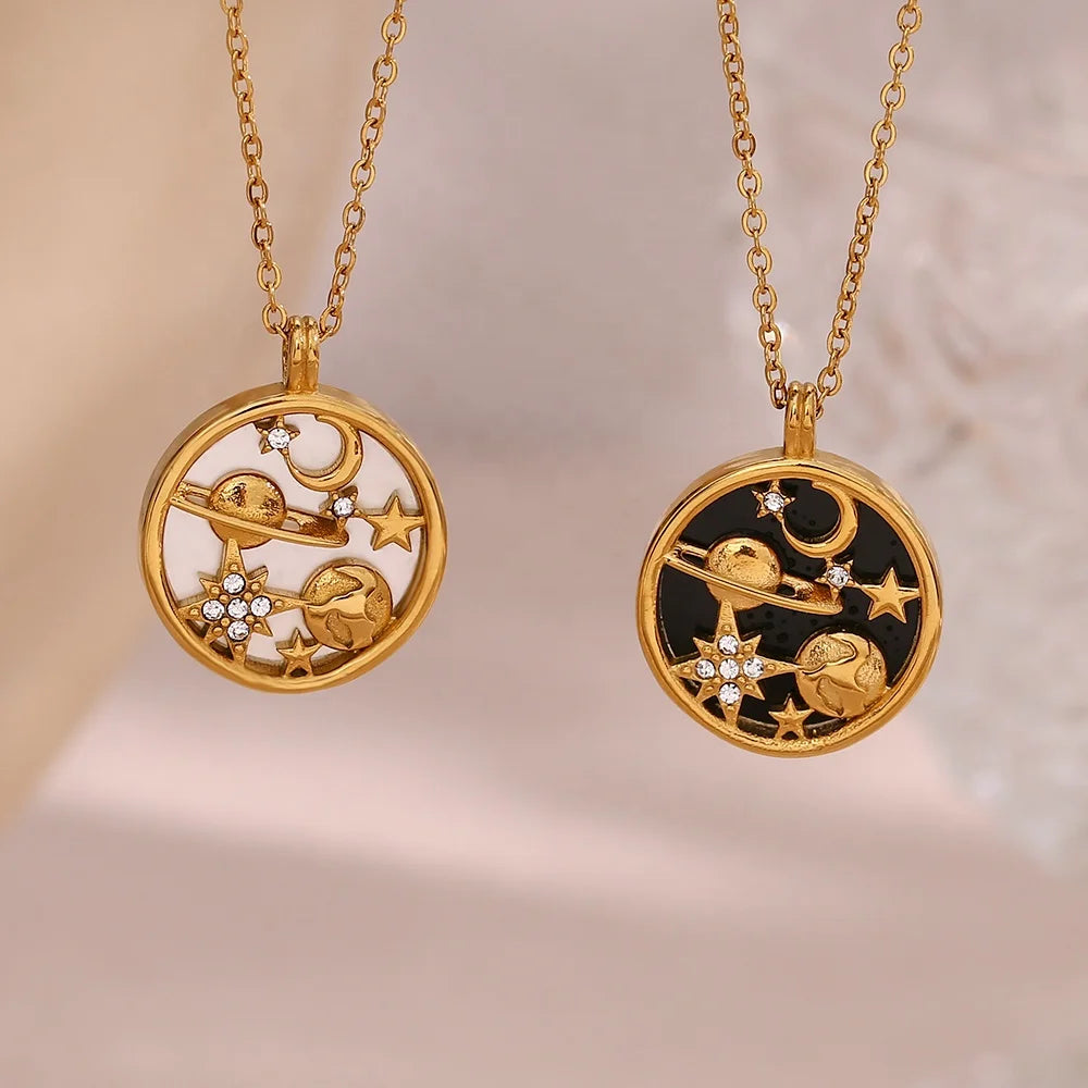 2023 New Arrivals Shell Necklace Universe Zircon Coin Necklace Tarnish Free 18K Gold Plated Stainless Steel Necklace Women