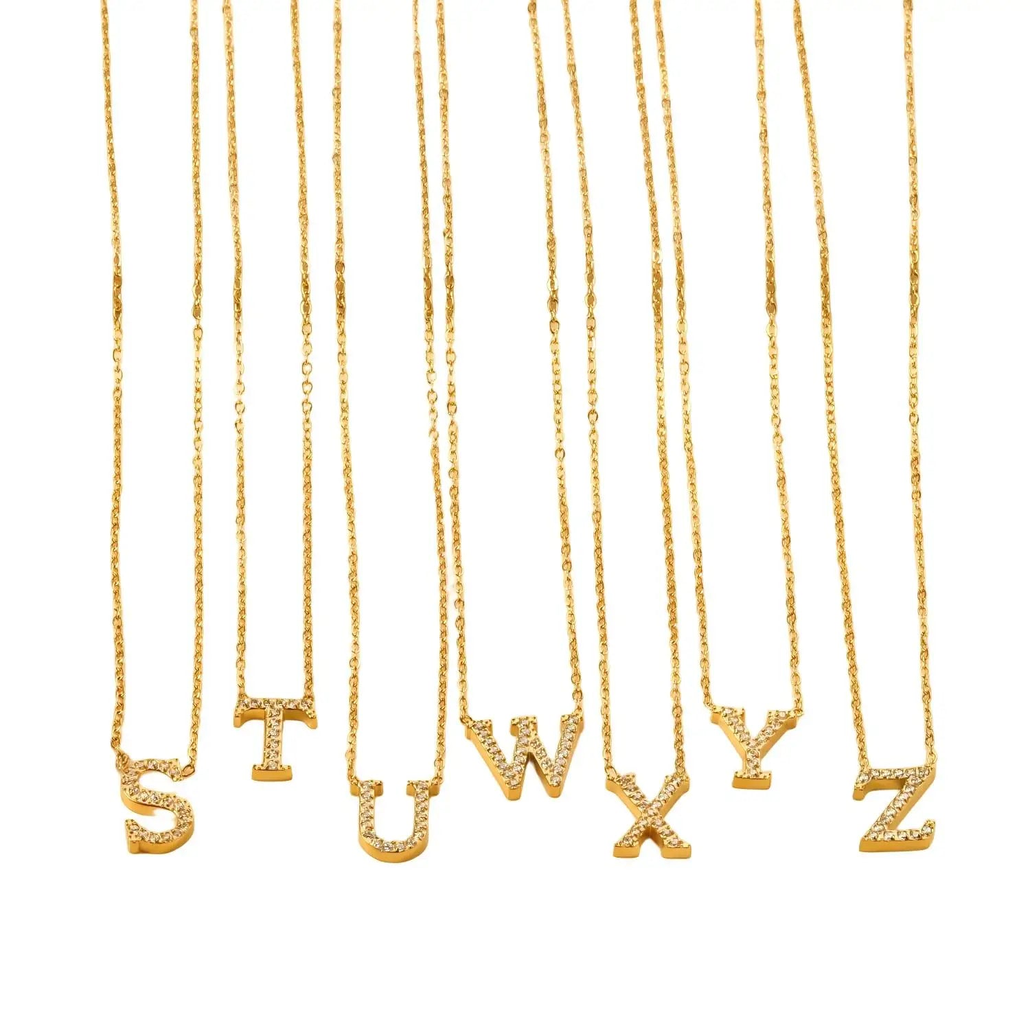 Custom Personalized Stainless Steel Jewelry Necklace 18K Gold PVD Plated DIY Inlaid Diamonds Alphabet Initial Letter Necklace
