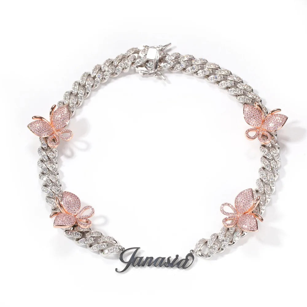 Top Icy Unique Design Rhinestone Butterfly Choker With Personalized Name Pendants Instagram Letter Pendant Necklace Initial