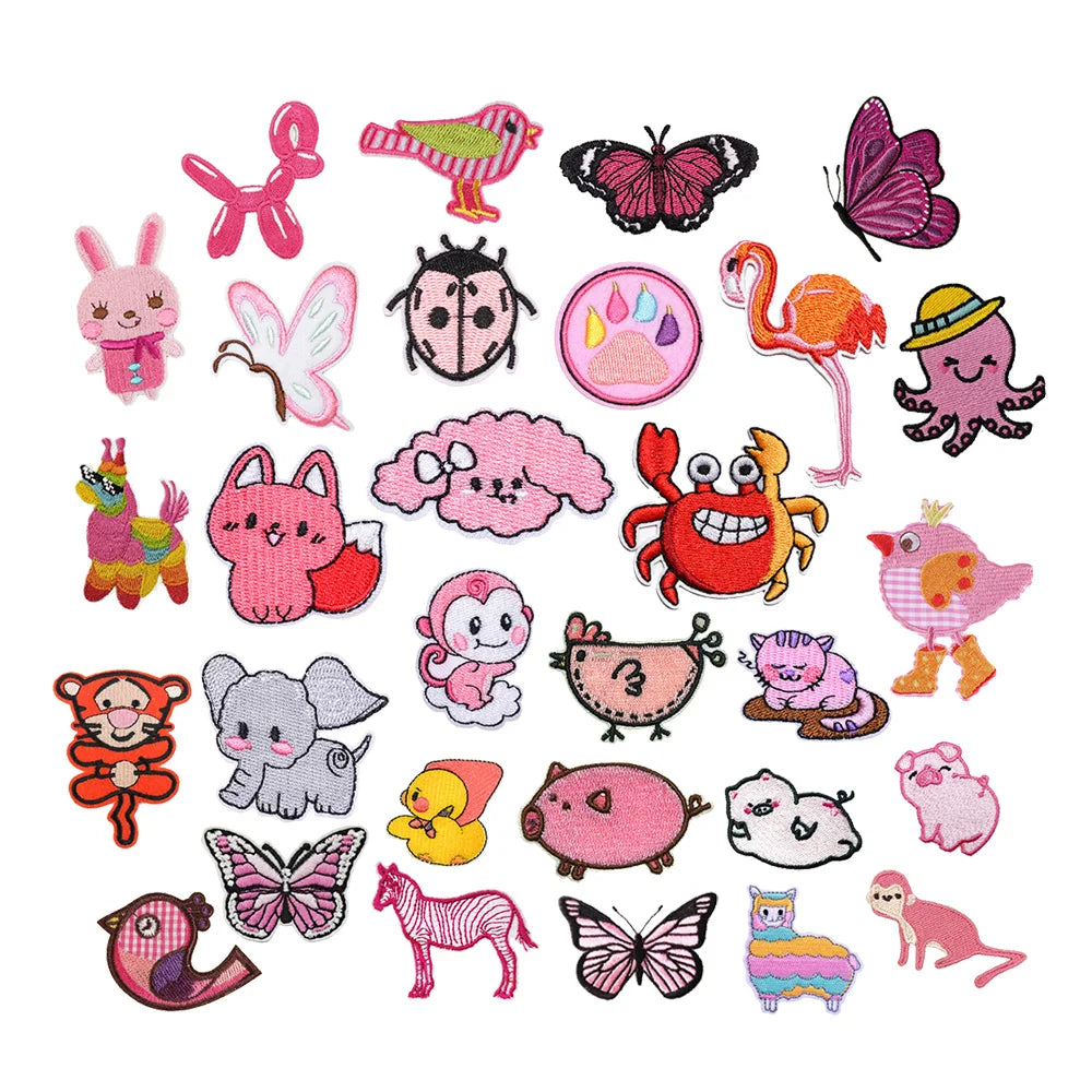 Hot Sale pink Animal Theme Iron on Embroidery Patches Mobile case Clothes Diy Accessories Decoration